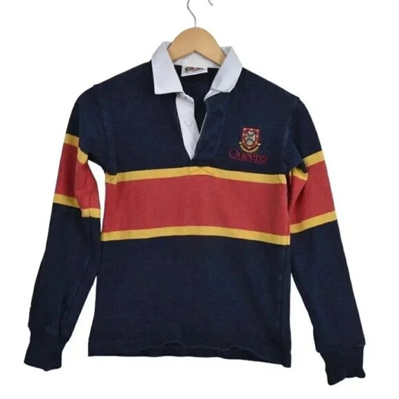 Barbarian Tops - Barbarian Queens University Striped Rugby  Shirt Long Sleeve Polo Size XS